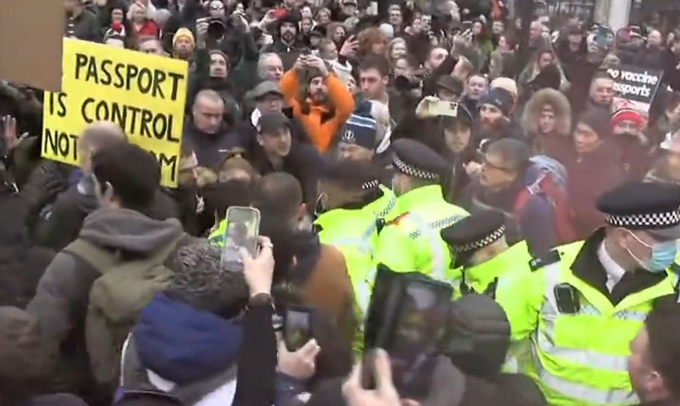 London vaccine passport protest