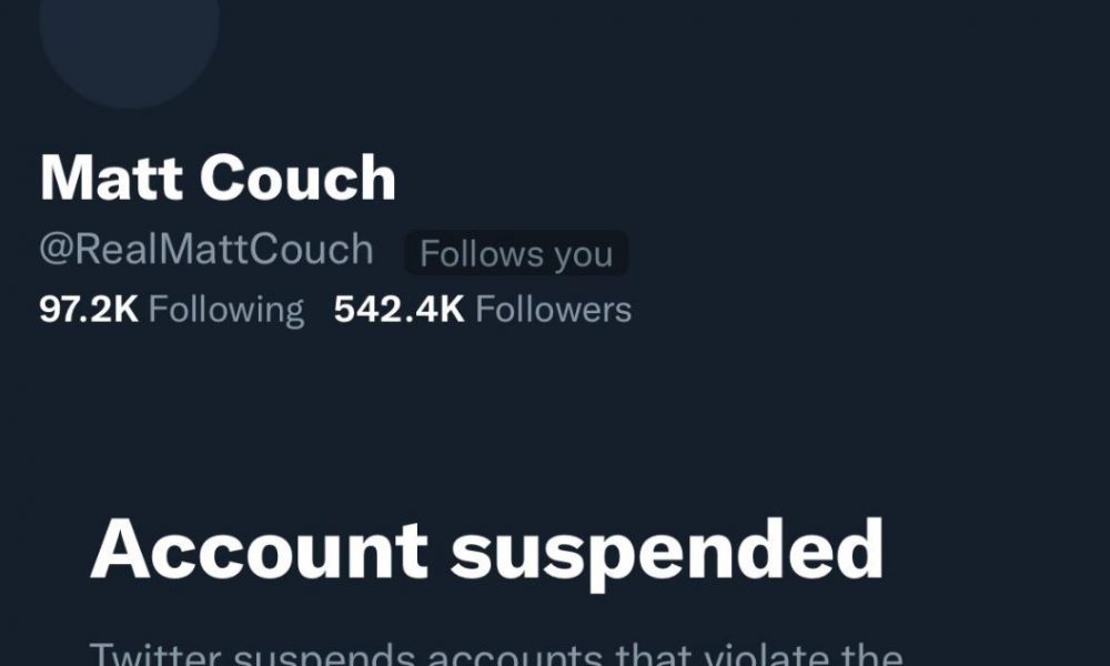 Matt Couch Twitter Account Suspended