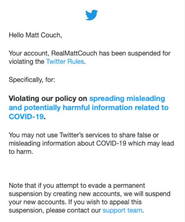 Matt Couch Twitter violation