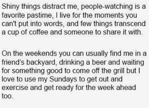 dating profile bio examples female